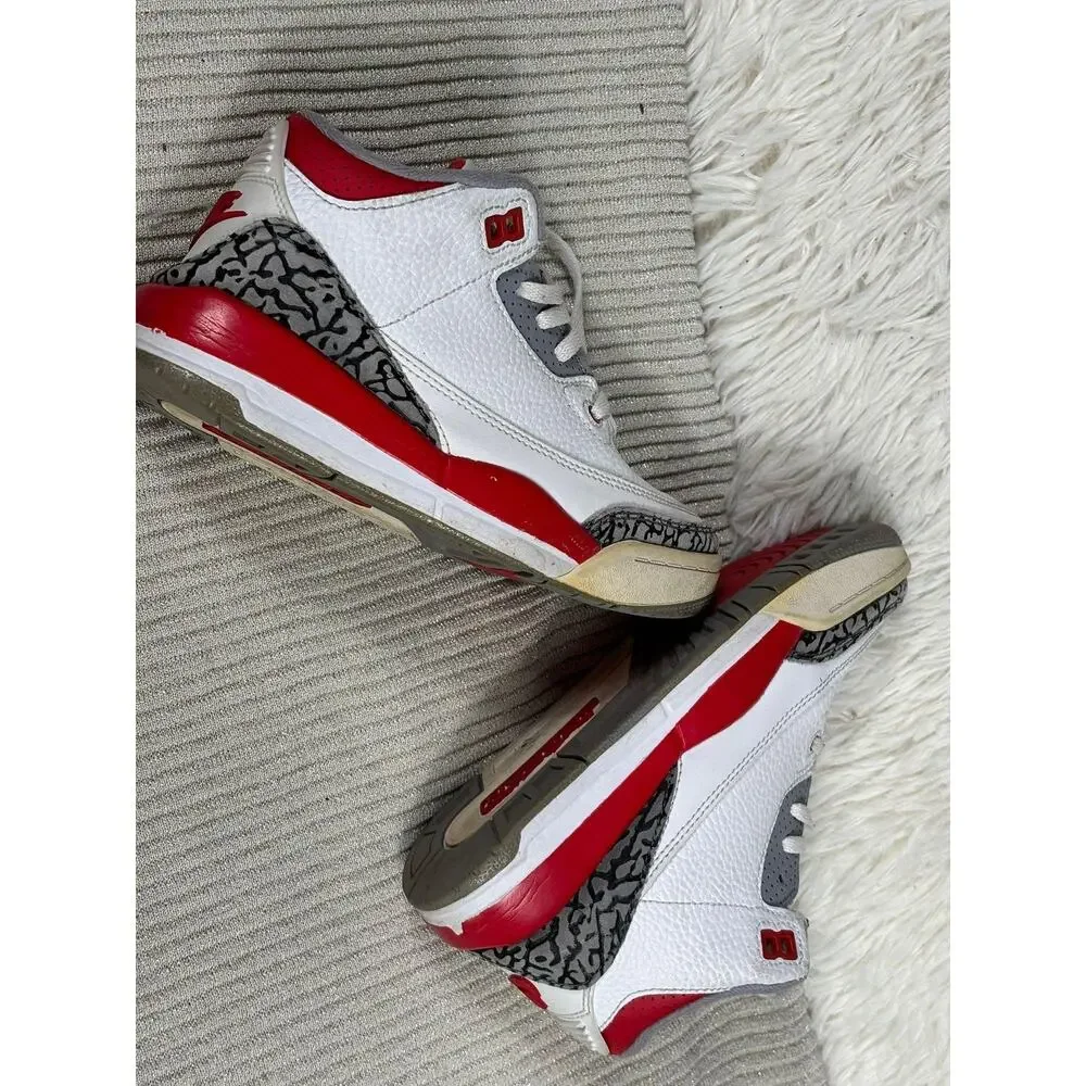 Nike Air Jordan 3 Retro Shoes Youth Size 2Y White Fire Red Cement DM0966-160